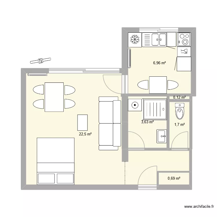 Plan Sables Studio. Plan de 6  et 36 m²
