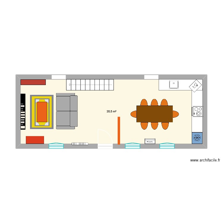Salon pigeon avec Cloison. Plan de 1 pièce et 36 m2