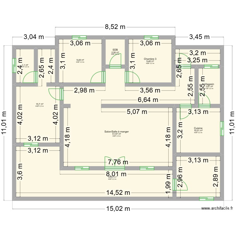 Moinloulou2. Plan de 9 pièces et 142 m2