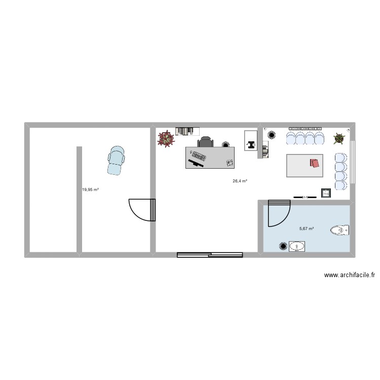 cabinet. Plan de 3 pièces et 52 m2