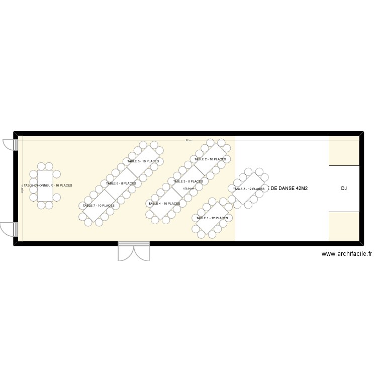 Salle repas. Plan de 1 pièce et 150 m2