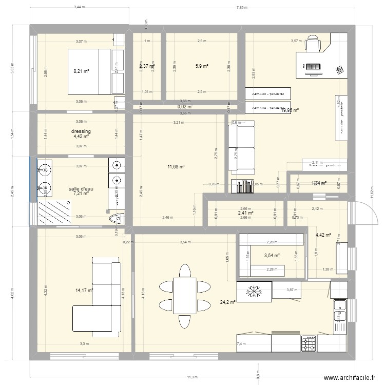 la maison du Bonheur version 4. Plan de 14 pièces et 110 m2