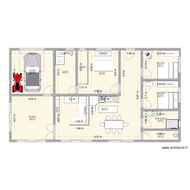 Projet maison Andy. Plan de 10 pièces et 128 m2