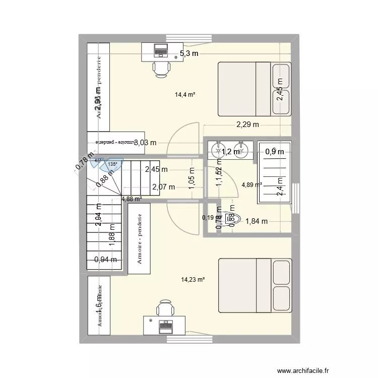 Surelevation Propre V1. Plan de 5 Pièces et 39 m² Surelevation Propre V1. Plan de 5 Pièces et 39 m²