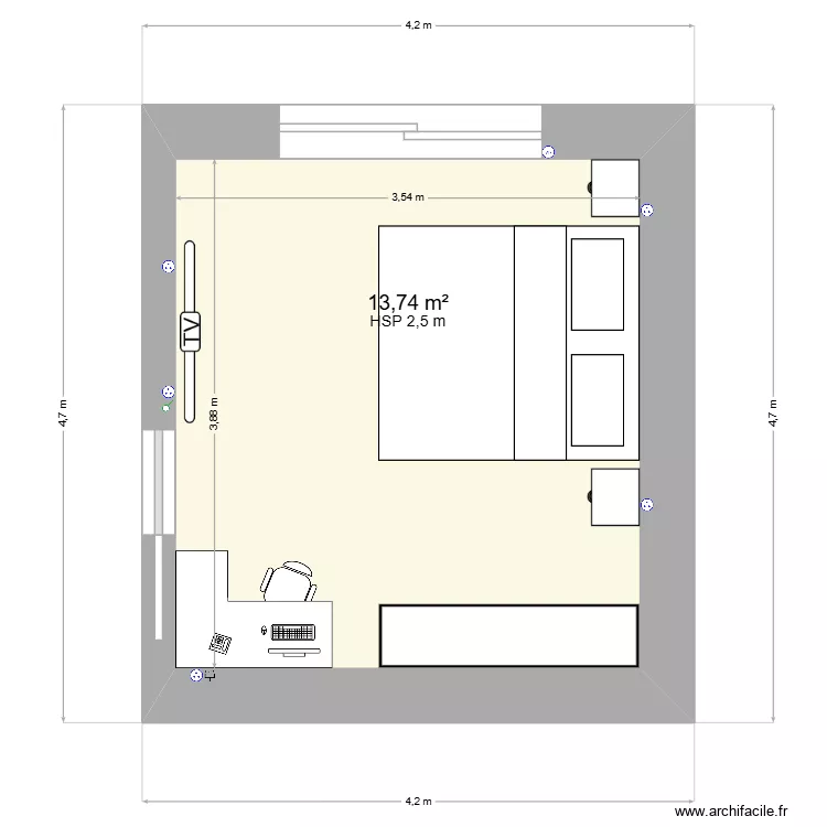 agrandissement. Plan de 1  et 14 m²