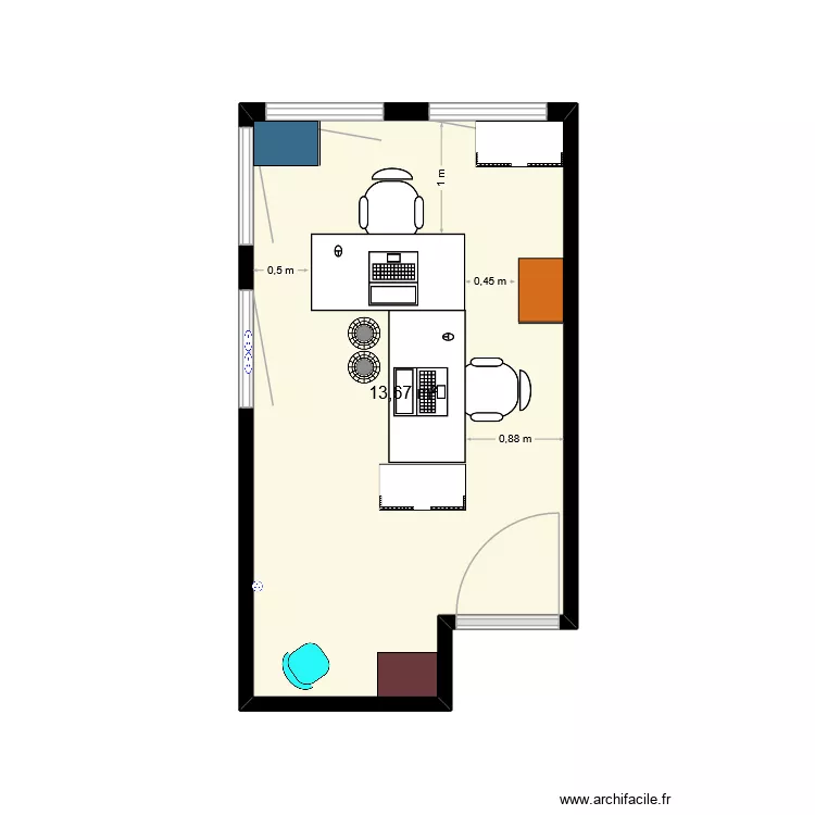 bureau C & K. Plan de 1  et 14 m²
