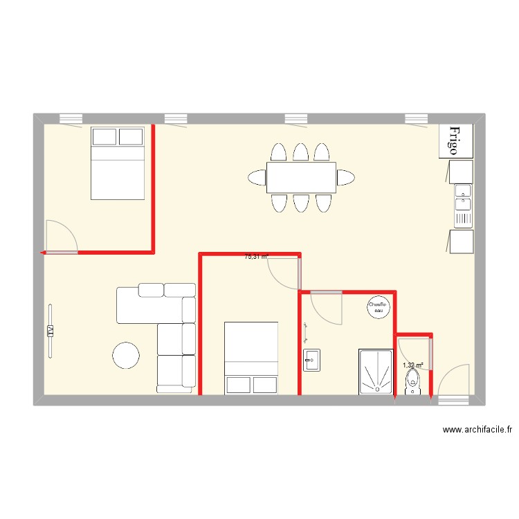 appartement n°3 t4 1er étage. Plan de 2 pièces et 77 m2