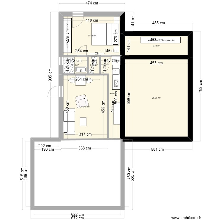 Alba pour revente rdj 3. Plan de 7 pièces et 66 m2