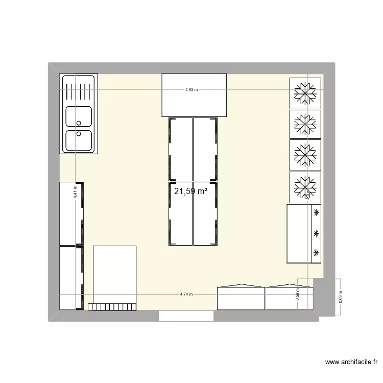 SallePrelevement2. Plan de 1  et 22 m²