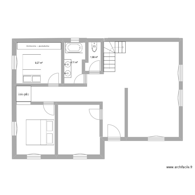 étage 1. Plan de 3 pièces et 15 m2
