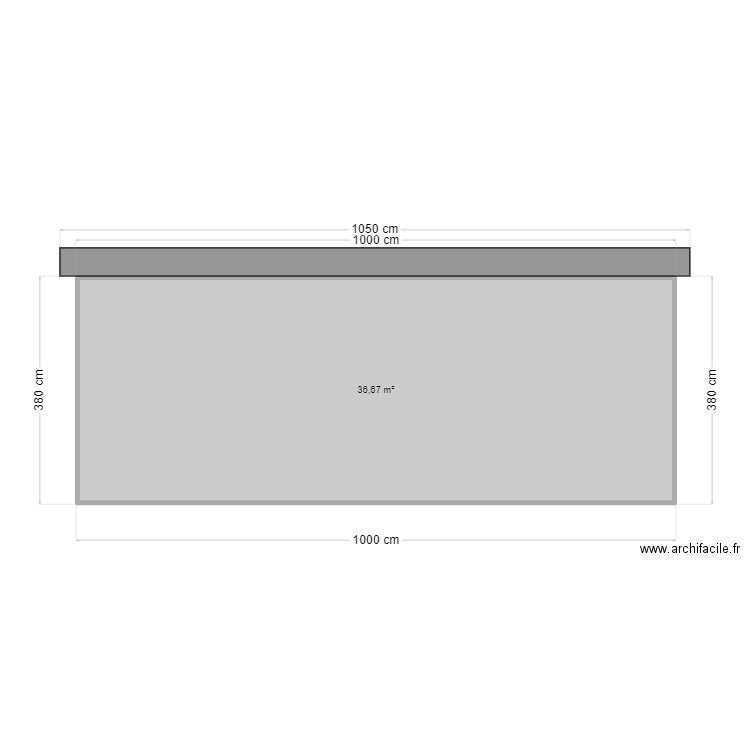 coté sud. Plan de 1 pièce et 37 m2