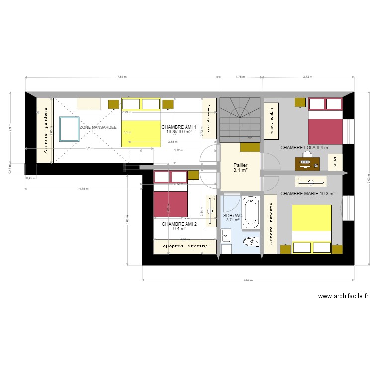 DOMBASLES  ETAGE 2. Plan de 4 pièces et 30 m2