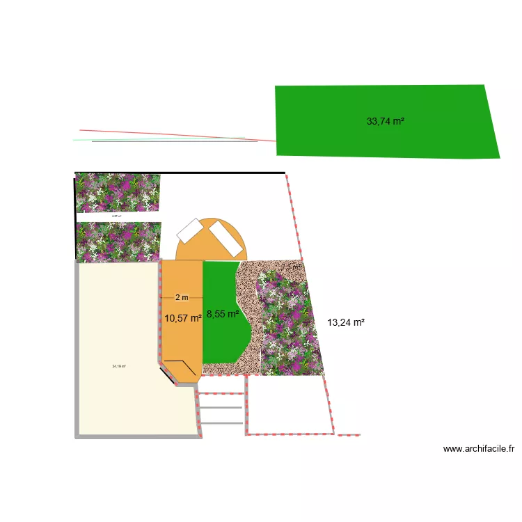 terrasses. Plan de 1 et 34 m² terrasses. Plan de 1 et 34 m²