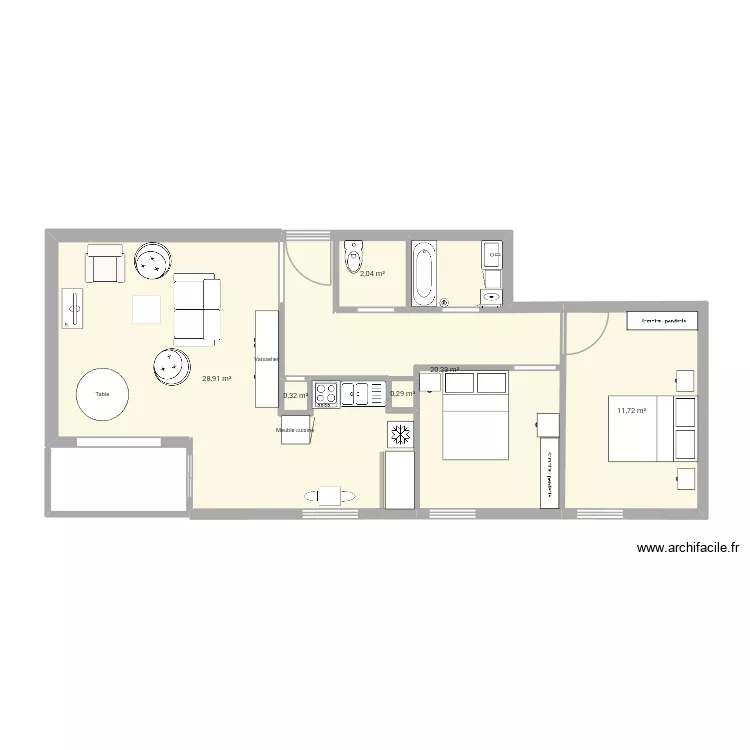 Appartement Maman. Plan de 6  et 64 m²
