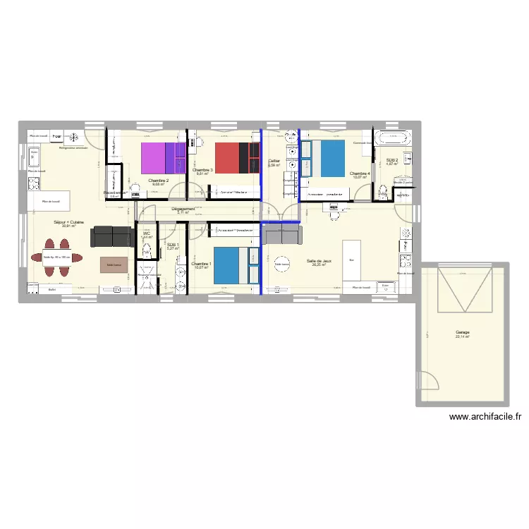 plan v2 garage d&eacute;port&eacute; Sud est. Plan de 13  et 143 m²