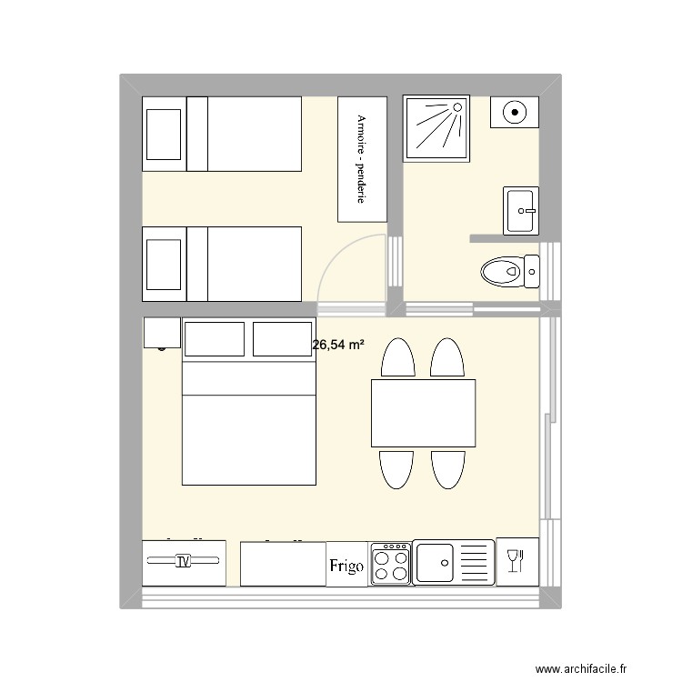 Extension SGXV 2. Plan de 1 pièce et 27 m2