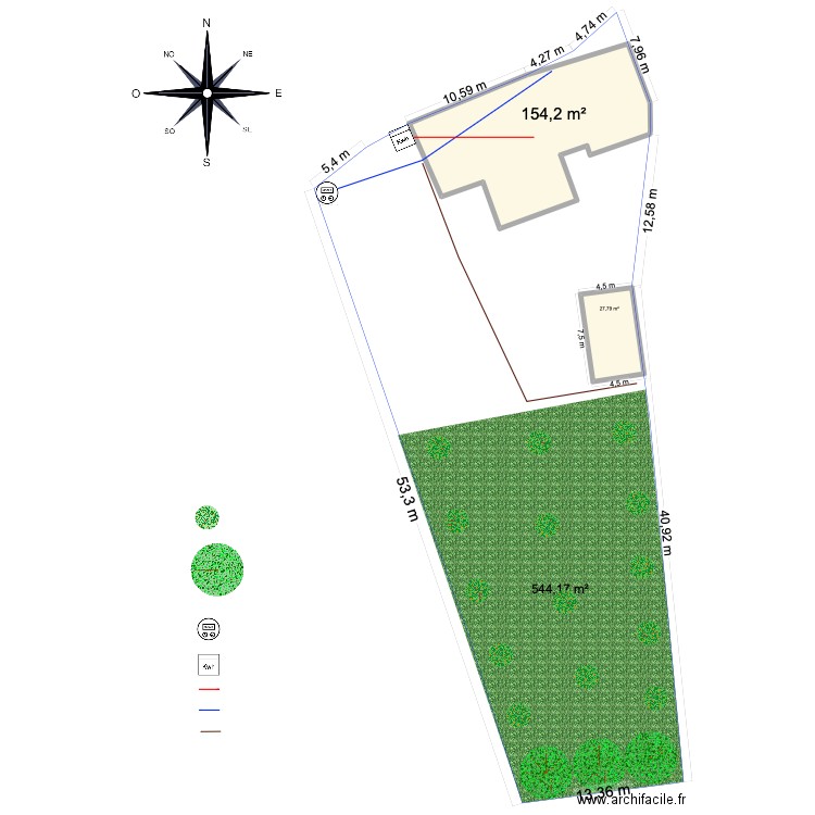 Mechinière. Plan de 2 pièces et 182 m2