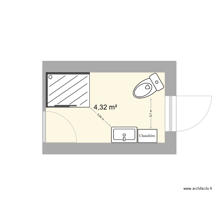 SDB RDC NICOT. Plan de 1 pièce et 4 m2