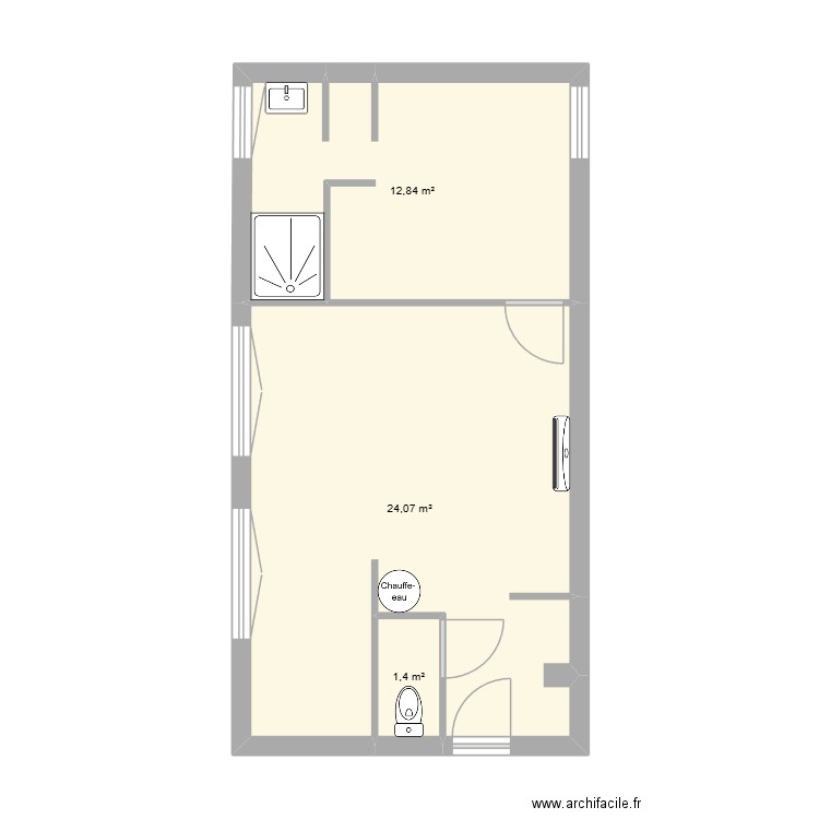 ADMB APP1 RDC. Plan de 3 pièces et 38 m2