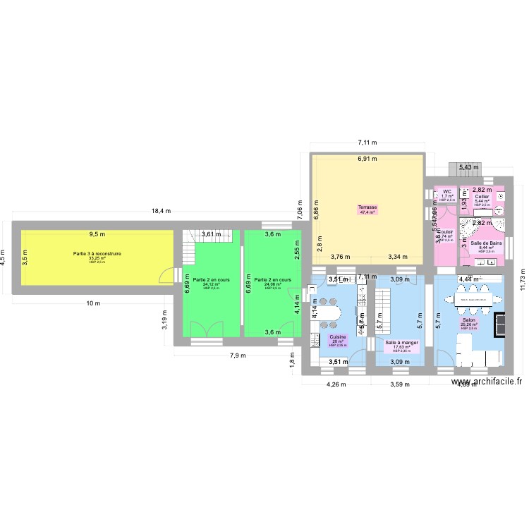 Maison RUY RDC. Plan de 1 pièce et 20 m2