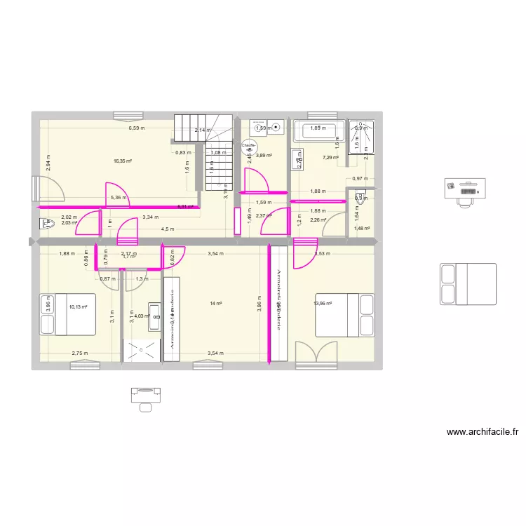 RDC - Agrandissement Mona V2. Plan de 13  et 86 m²