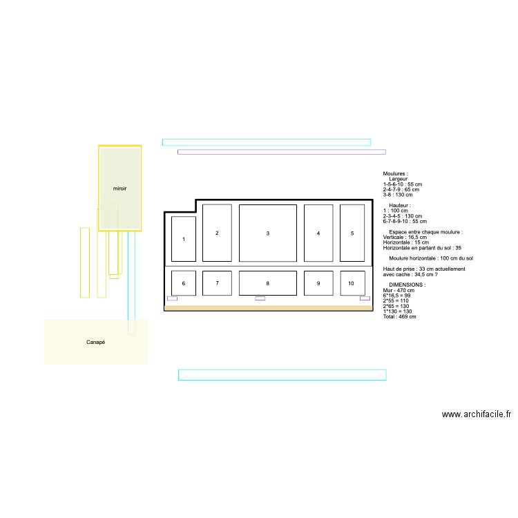 MOULURES N°12 - Modèle mur canapé - VF. Plan de 1 pièce et 12 m2