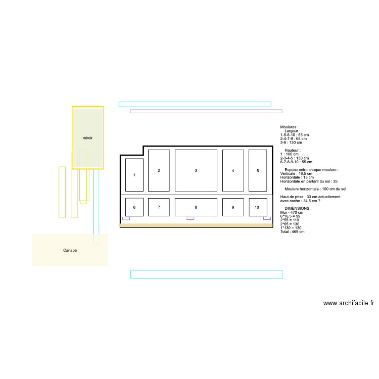 MOULURES N°12 - Modèle mur canapé - VF. Plan de 1 pièce et 12 m2