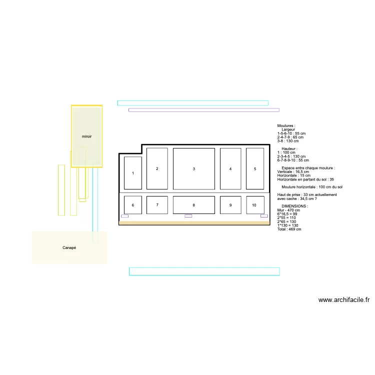 MOULURES N&deg;12 - Mod&egrave;le mur canap&eacute; - VF. Plan de 