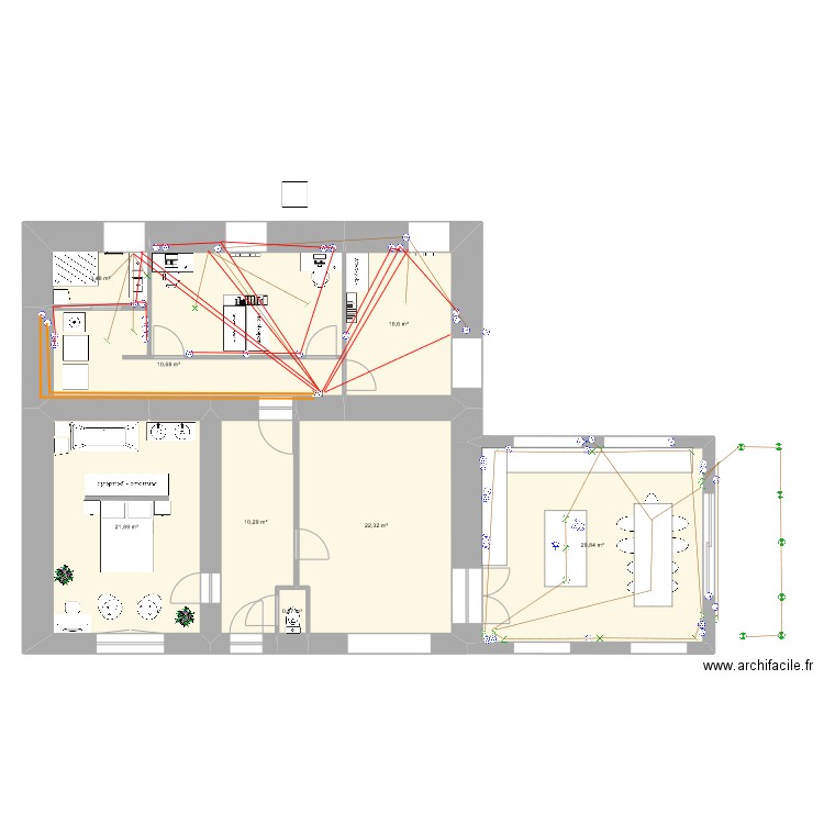 Longère - V1 RDC. Plan de 9 pièces et 124 m2