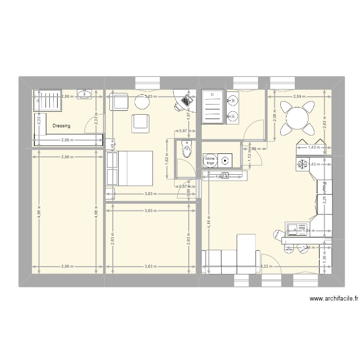 Muriel F Plan 3. Plan de 7 pièces et 85 m2