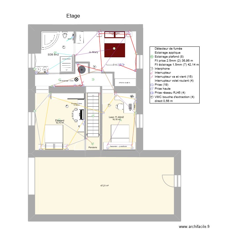 etage joudreville plan elec. Plan de 3 pièces et 80 m2