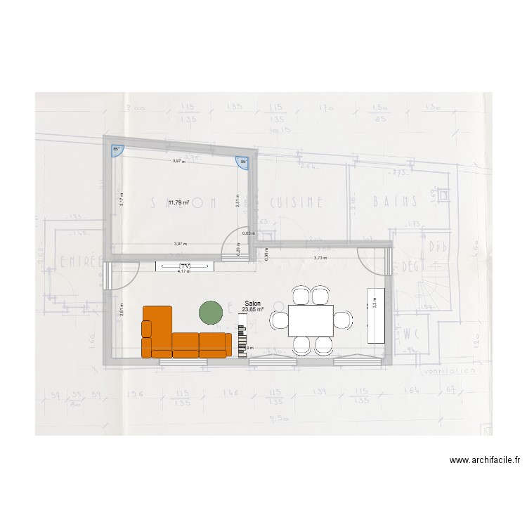 APPART E1. Plan de 2 pièces et 35 m2