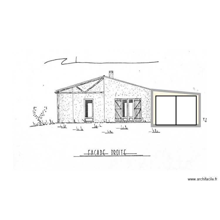 facade droite. Plan de 1 pièce et 8 m2