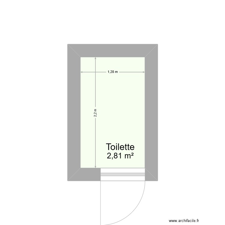 toilette. Plan de 1 pièce et 3 m2
