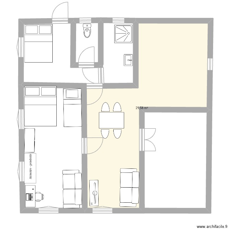 Plan maison papa Lulu. Plan de 1 pièce et 30 m2