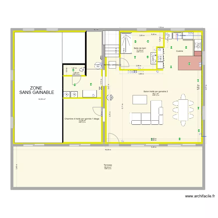 PLAN SERRIERE GAINABLE. Plan de 15 pièces et 327 m²