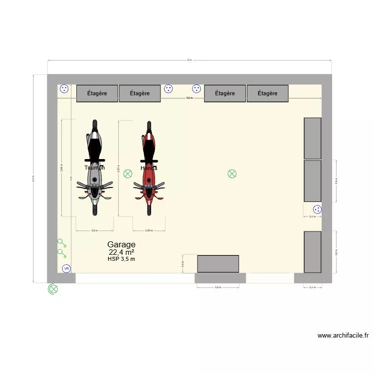 Garage. Plan de 1 Pièce et 22 m²