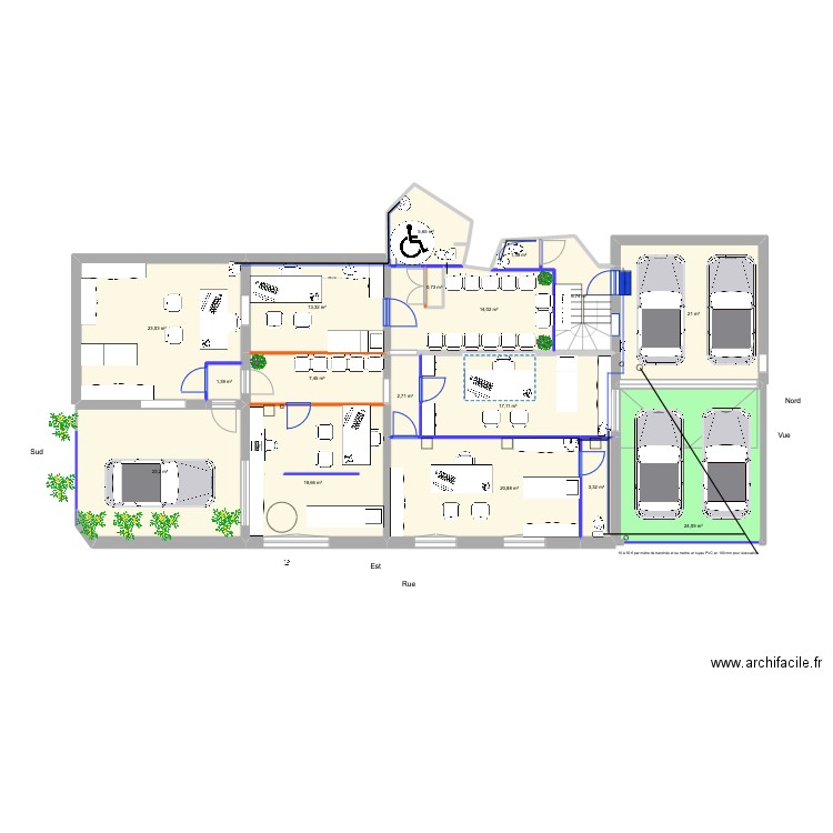 Si 5 places requises. Plan de 17 pièces et 205 m2