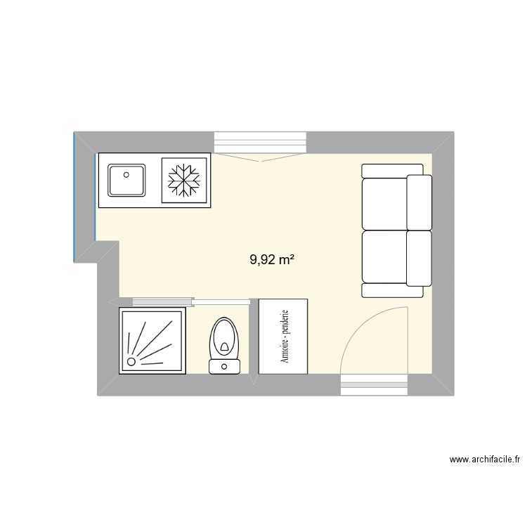 Chambre 6ème 3. Plan de 1 pièce et 10 m2