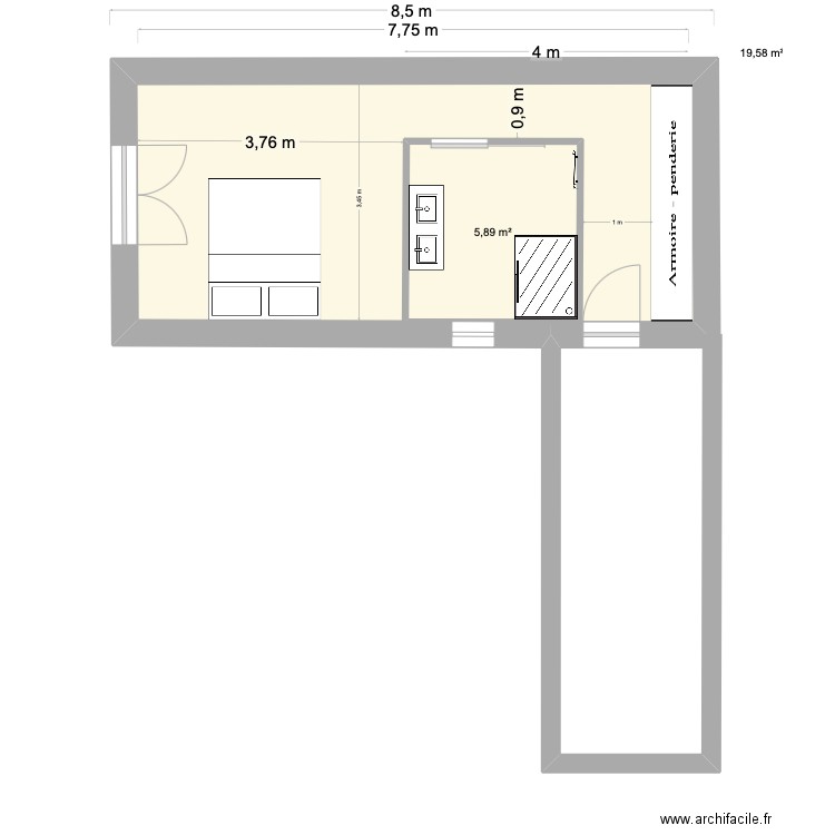 Nouveau projet 2. Plan de 2 pièces et 32 m2
