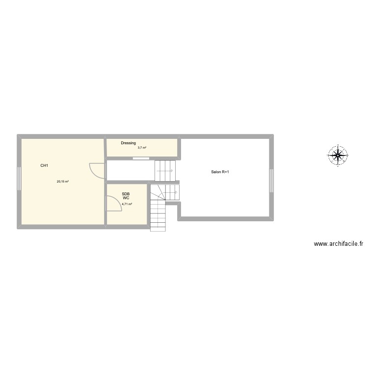 R+1. Plan de 8 pièces et 125 m2