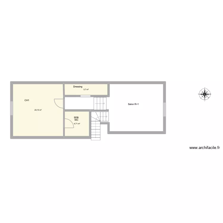 R+1. Plan de 8 pièces et 125 m²