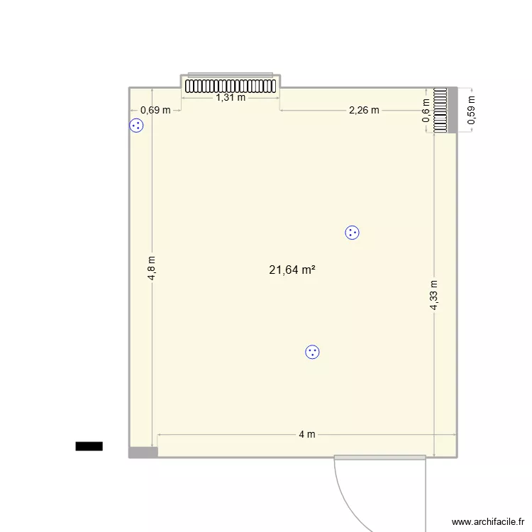 Bureau. Plan de 3 Pièces et 22 m²