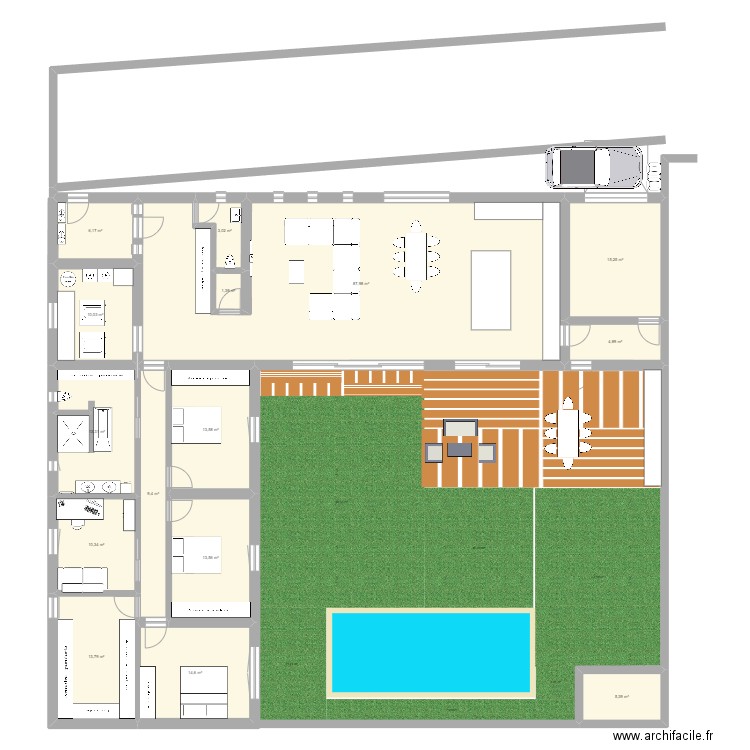 Maison. Plan de 15 pièces et 223 m2