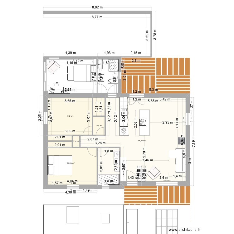 Pinede de Conteau V3. Plan de 6 pièces et 78 m2