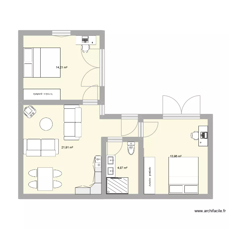 gite2. Plan de 4 pièces et 55 m² gite2. Plan de 4 pièces et 55 m²