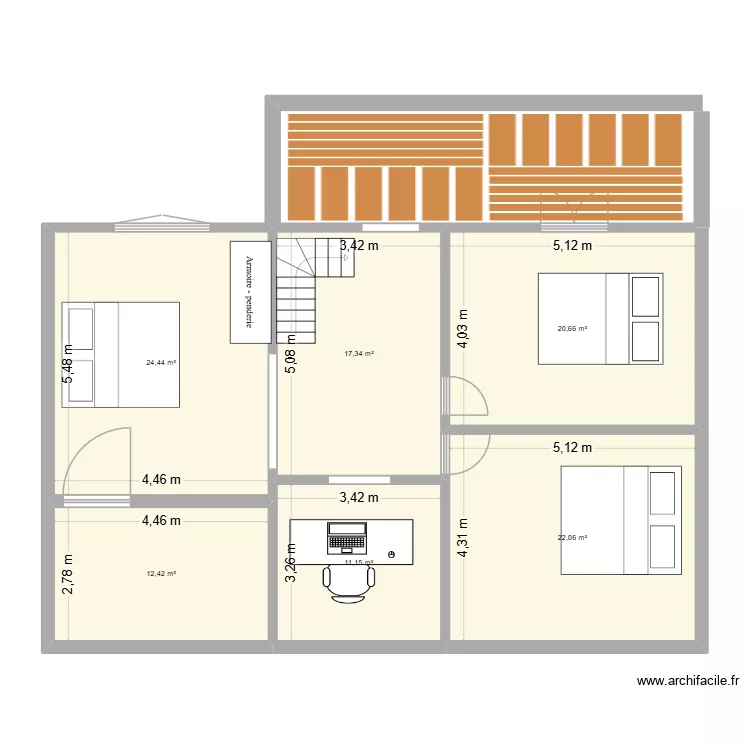 etage. Plan de 6  et 108 m²