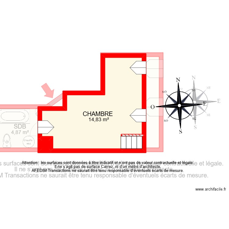 BI 28594. Plan de 6 pièces et 39 m2