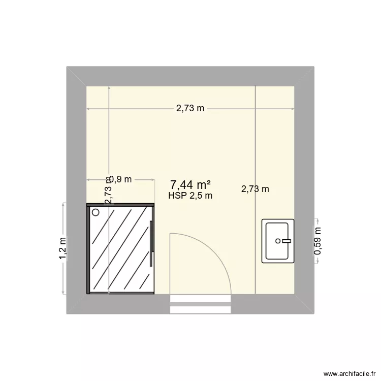 Salle de bains 1 er. Plan de 1  et 7 m²
