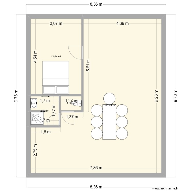 combles v1. Plan de 4 pièces et 71 m2